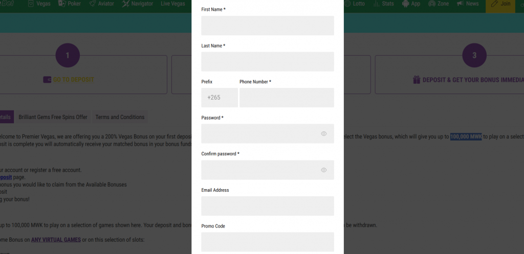 Inscription sur Premier Bet.